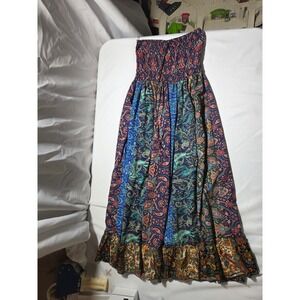 Earthbound Trading Co Paisley Patchwork Smocked Strapless Maxi Dress Small Boho